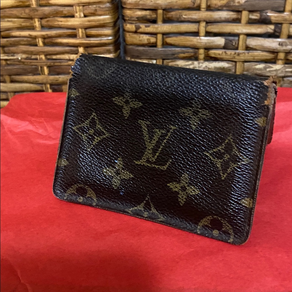 Vintage Louis Vuitton brown Monogram bifold card id holder very used 😣